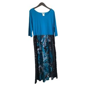 CW Classics Dress Size Large Teal Top Whimsical Bottom Elastic Waist